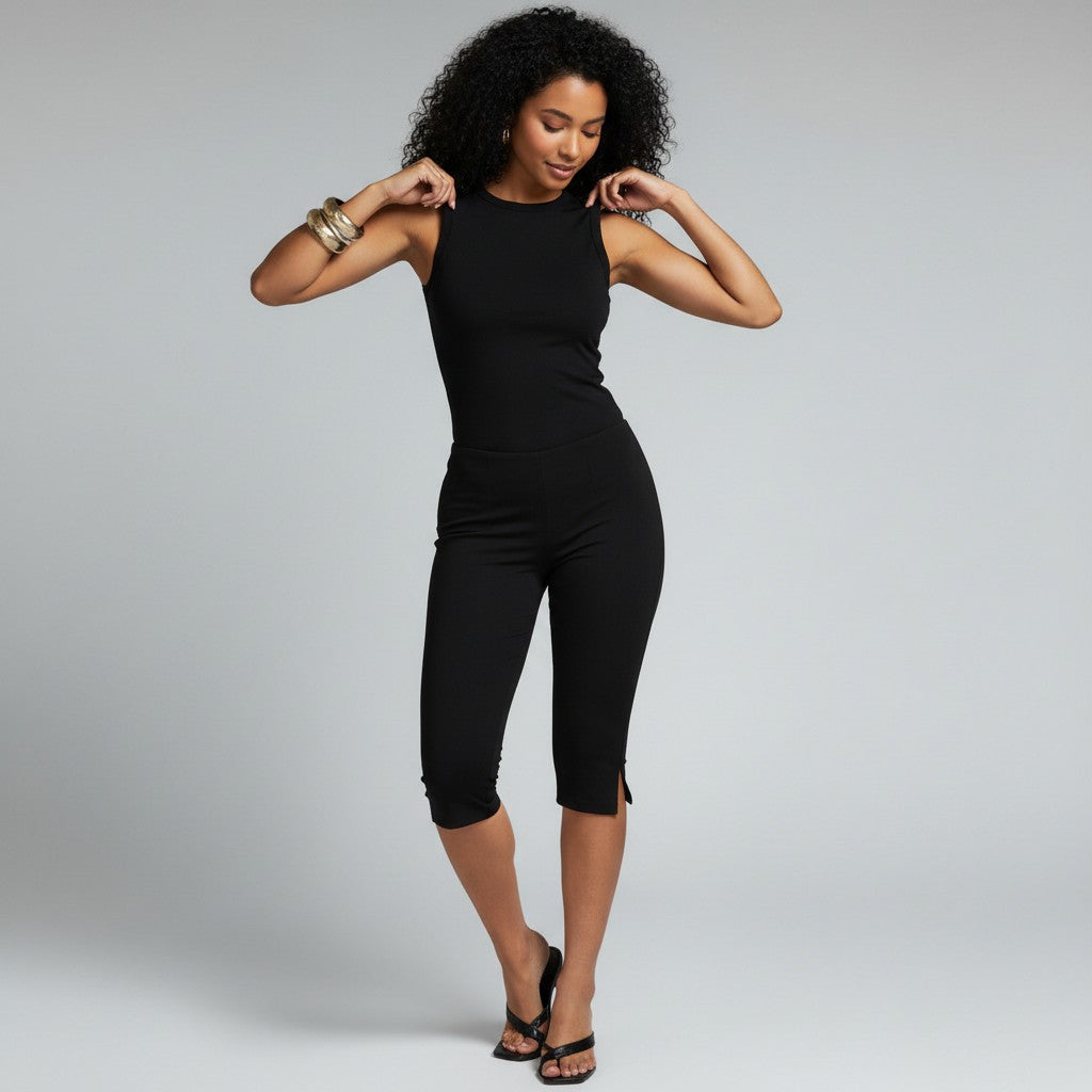 Women's Capri Pants with Elastic Waist and Pockets