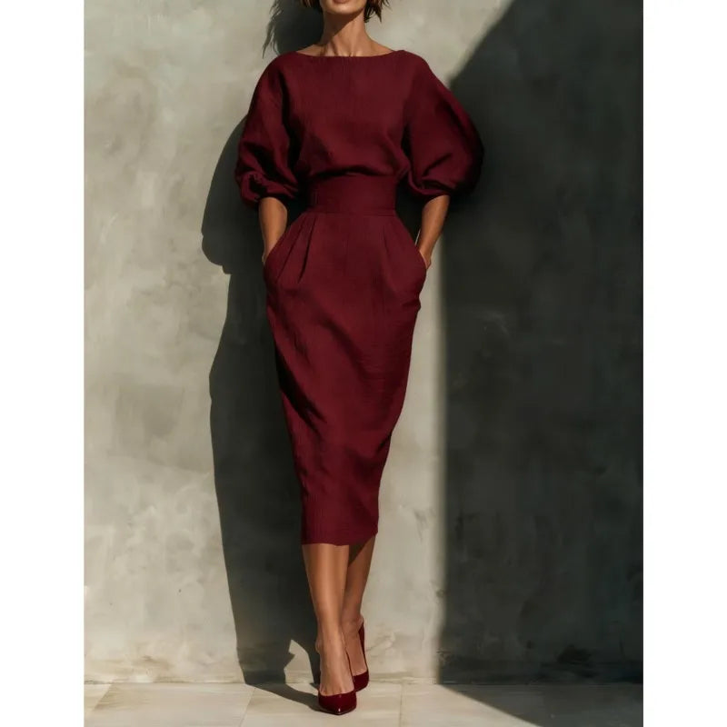 Women's Casual Dress with Puff Lantern Sleeves