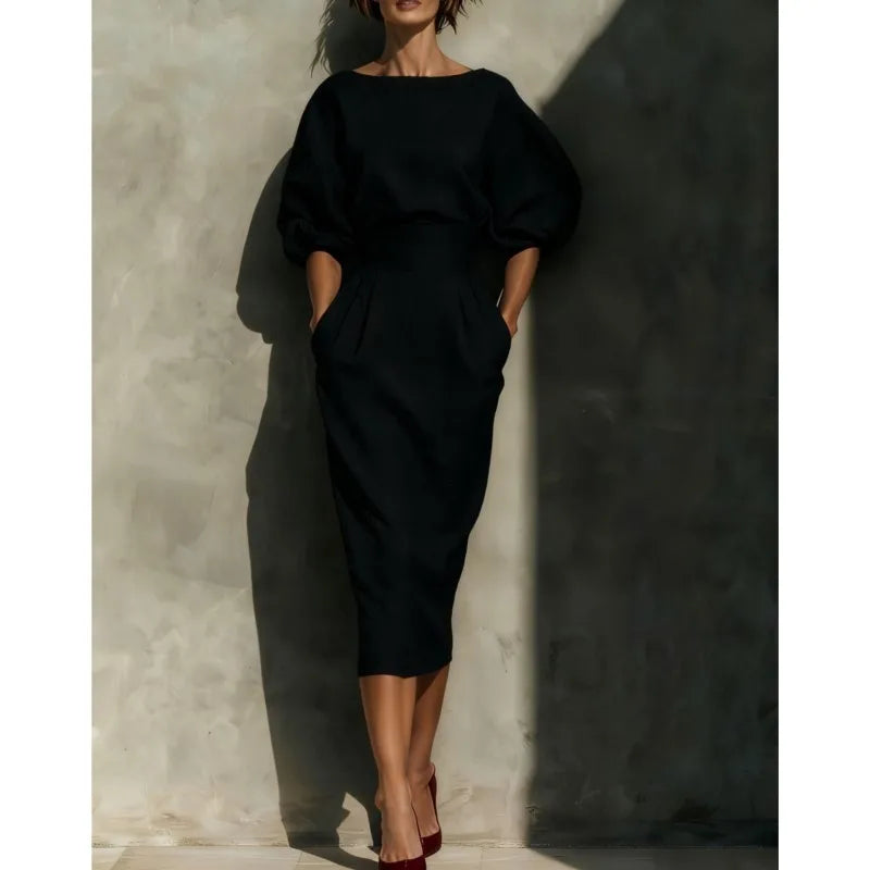 Women's Casual Dress with Puff Lantern Sleeves