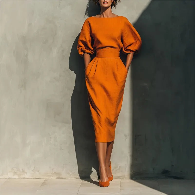 Women's Casual Dress with Puff Lantern Sleeves