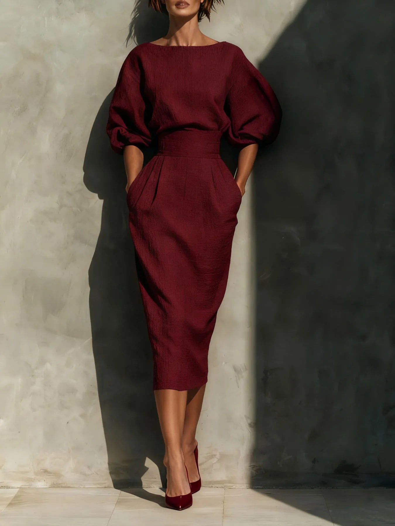 Women's Casual Dress with Puff Lantern Sleeves