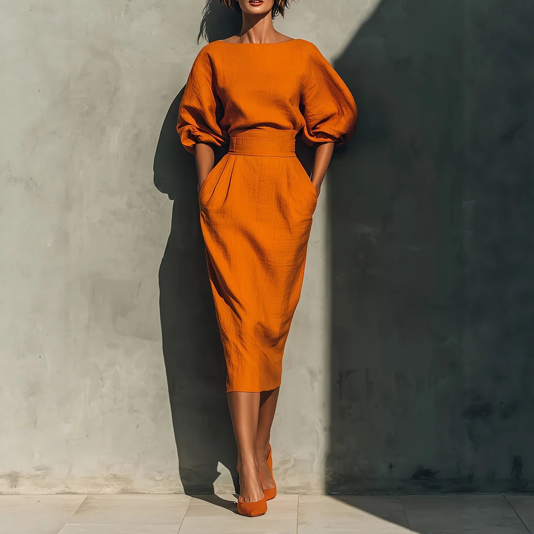 Women's Casual Dress with Puff Lantern Sleeves