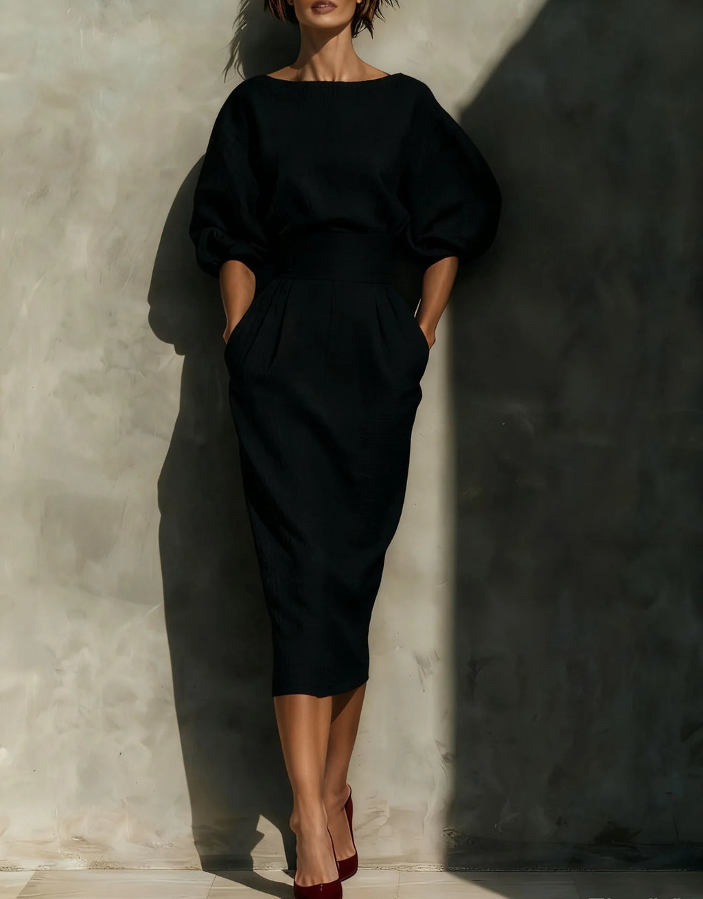 Women's Casual Dress with Puff Lantern Sleeves