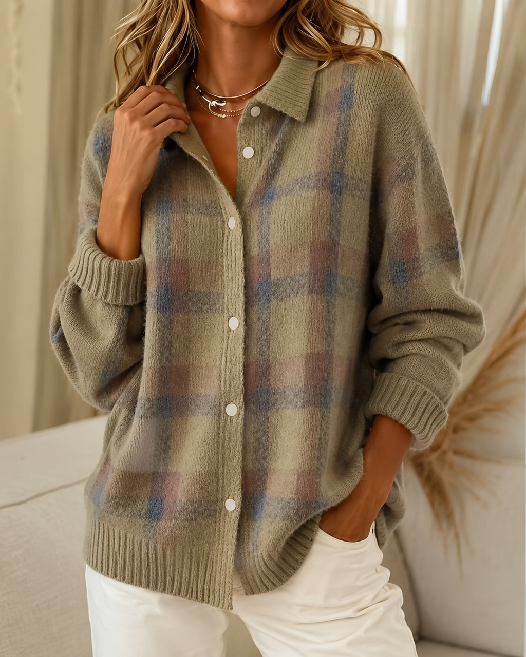 Women's Checked Knitted Cardigan