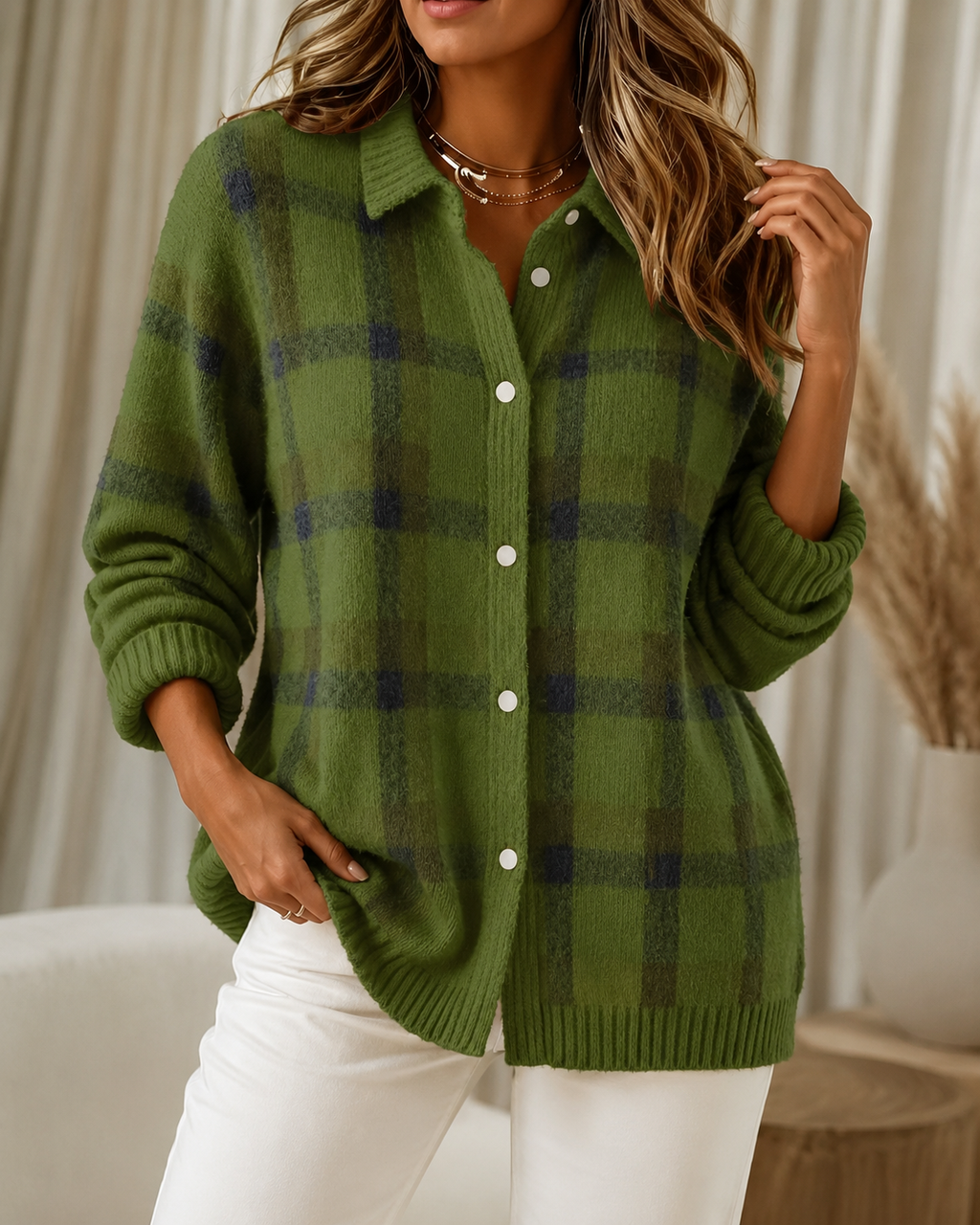 Women's Checked Knitted Cardigan