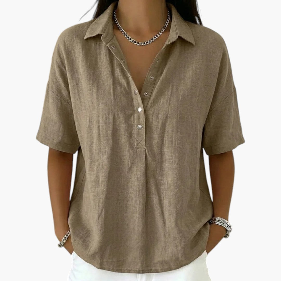 Women's Classic Collar Button-Up Blouse Long Sleeve Top