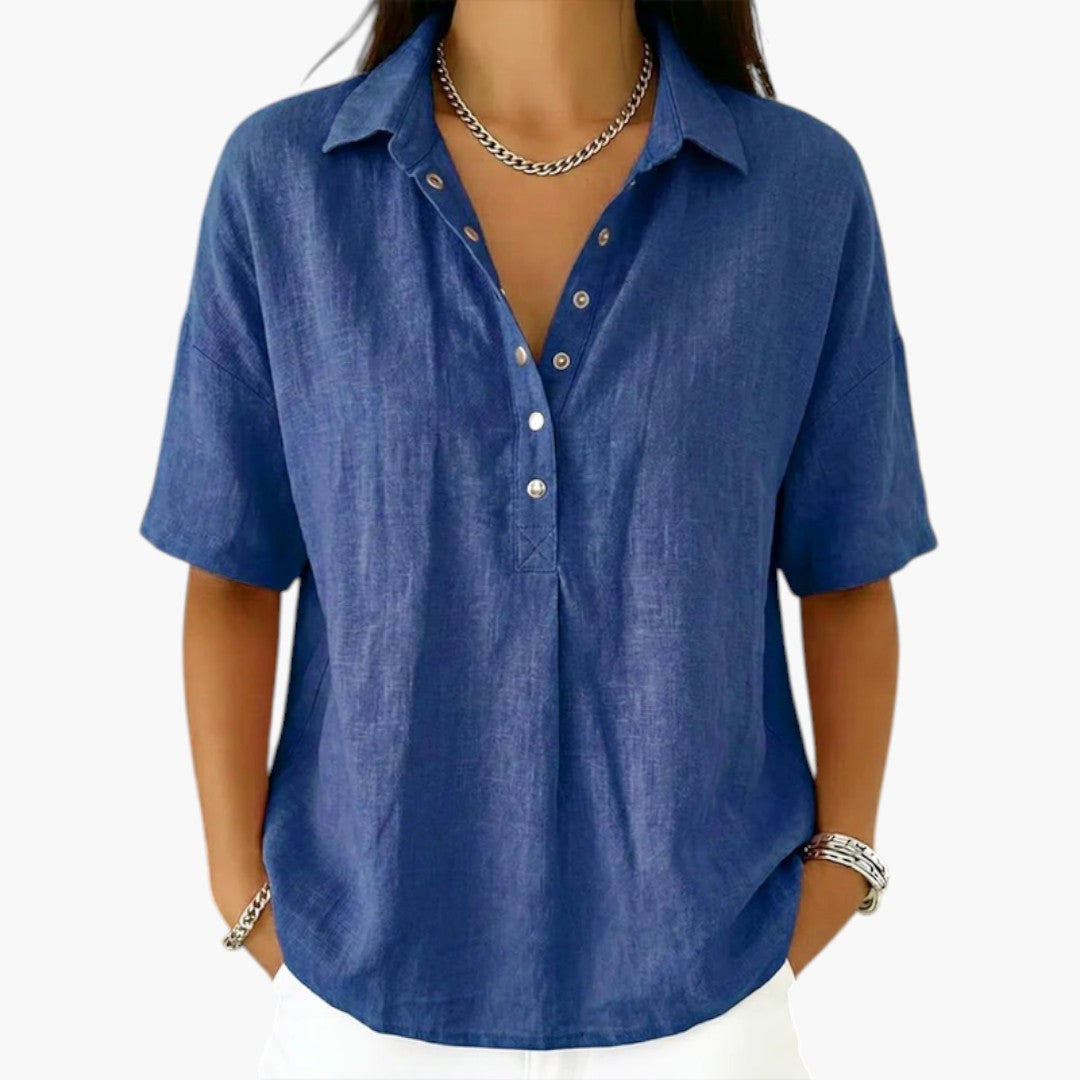 Women's Classic Collar Button-Up Blouse Long Sleeve Top