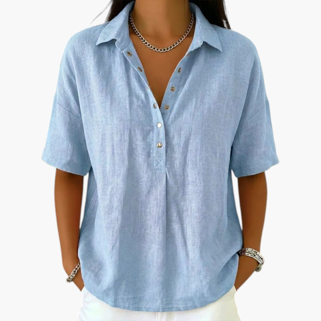 Women's Classic Collar Button-Up Blouse Long Sleeve Top
