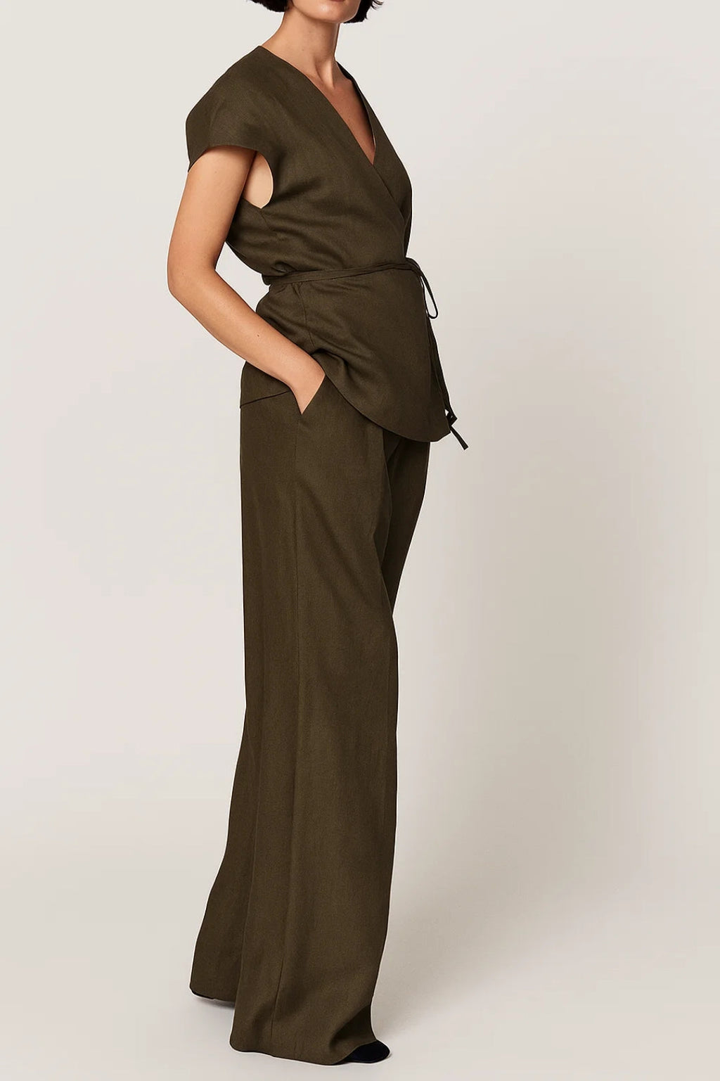 Women's Co Ord Set - Wrap Top and Wide Leg Pants