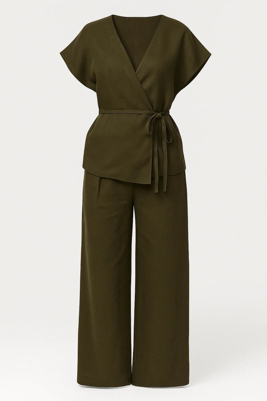 Women's Co Ord Set - Wrap Top and Wide Leg Pants