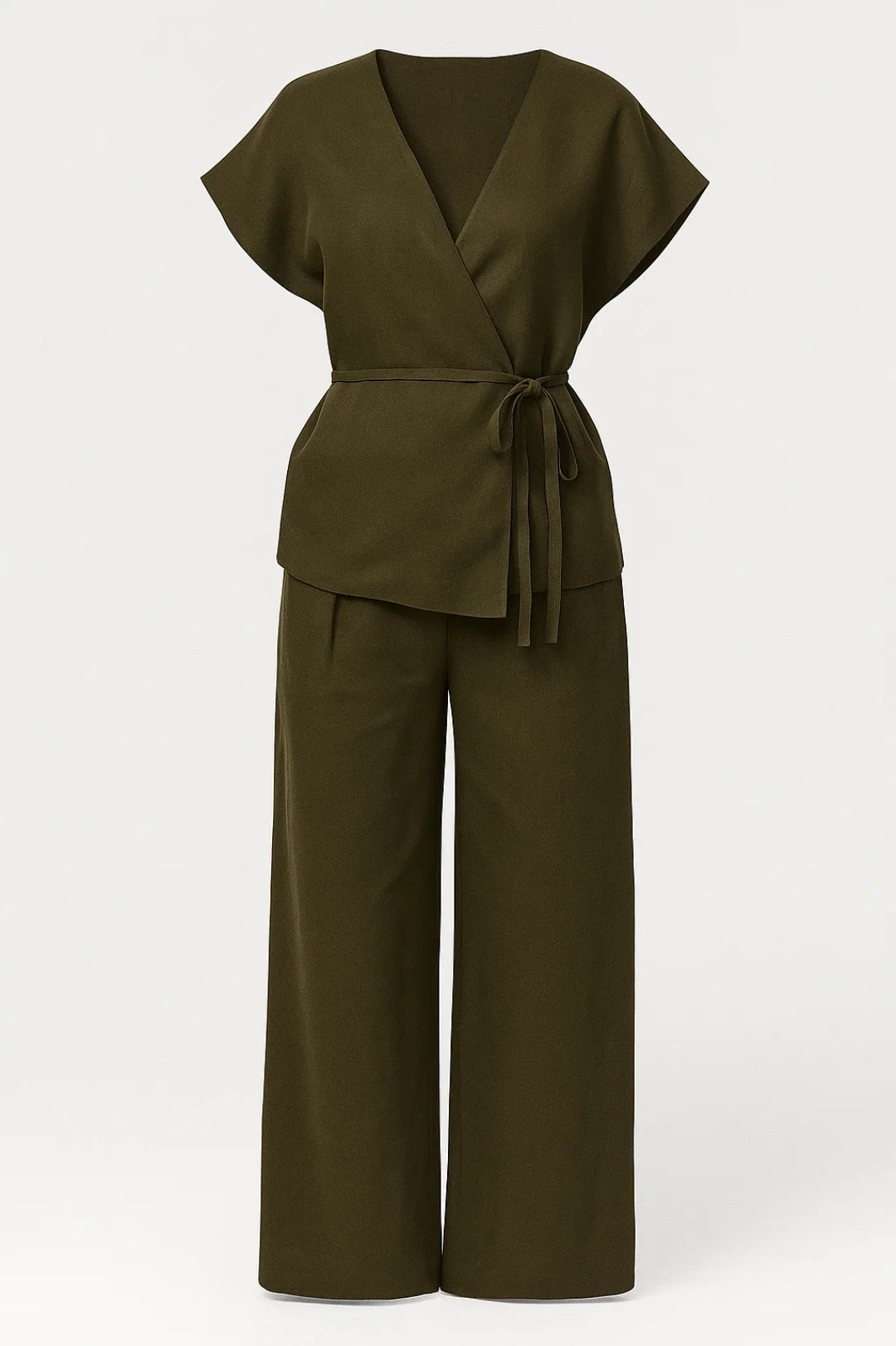 Women's Co Ord Set - Wrap Top and Wide Leg Pants
