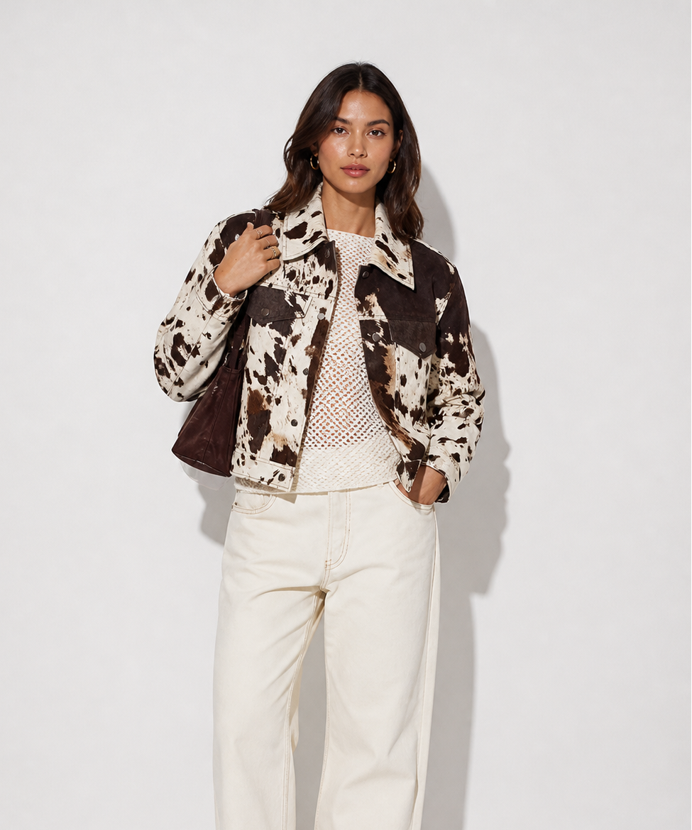 Women's Cow Print Boxy Jacket