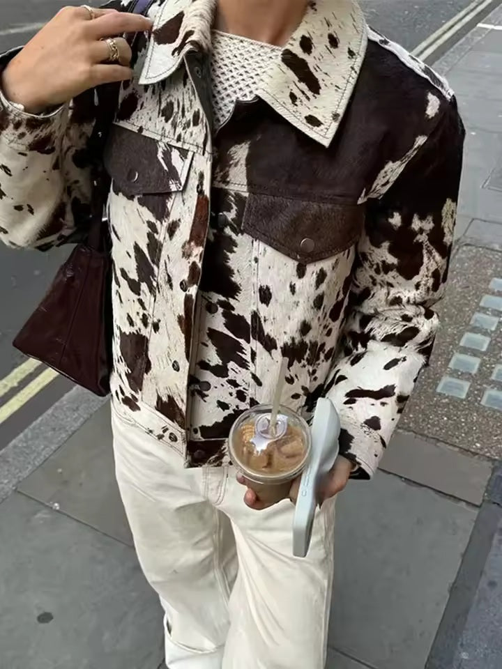 Women's Cow Print Boxy Jacket
