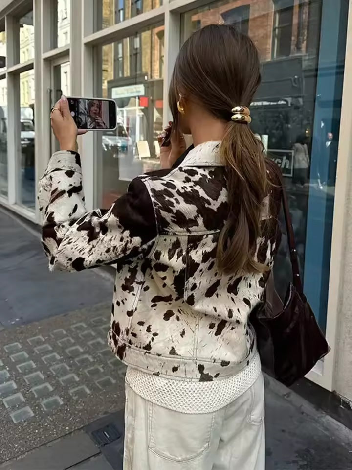 Women's Cow Print Boxy Jacket