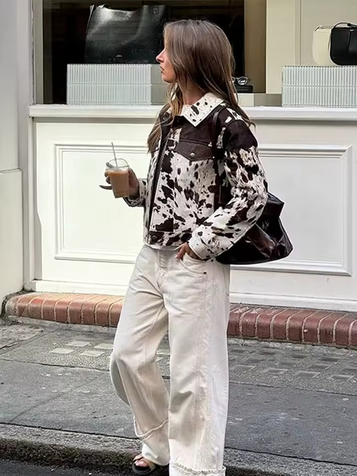 Women's Cow Print Boxy Jacket