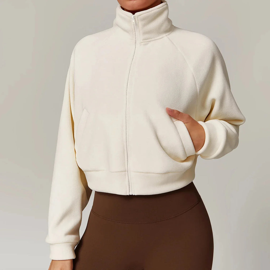 Women's Cropped Fleece Jacket with Stand Collar 0
