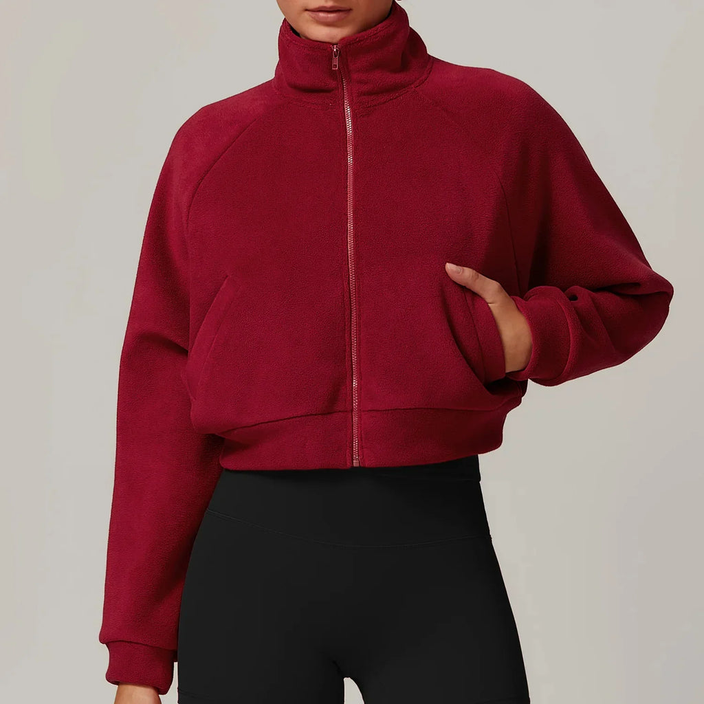 Women's Cropped Fleece Jacket with Stand Collar 4