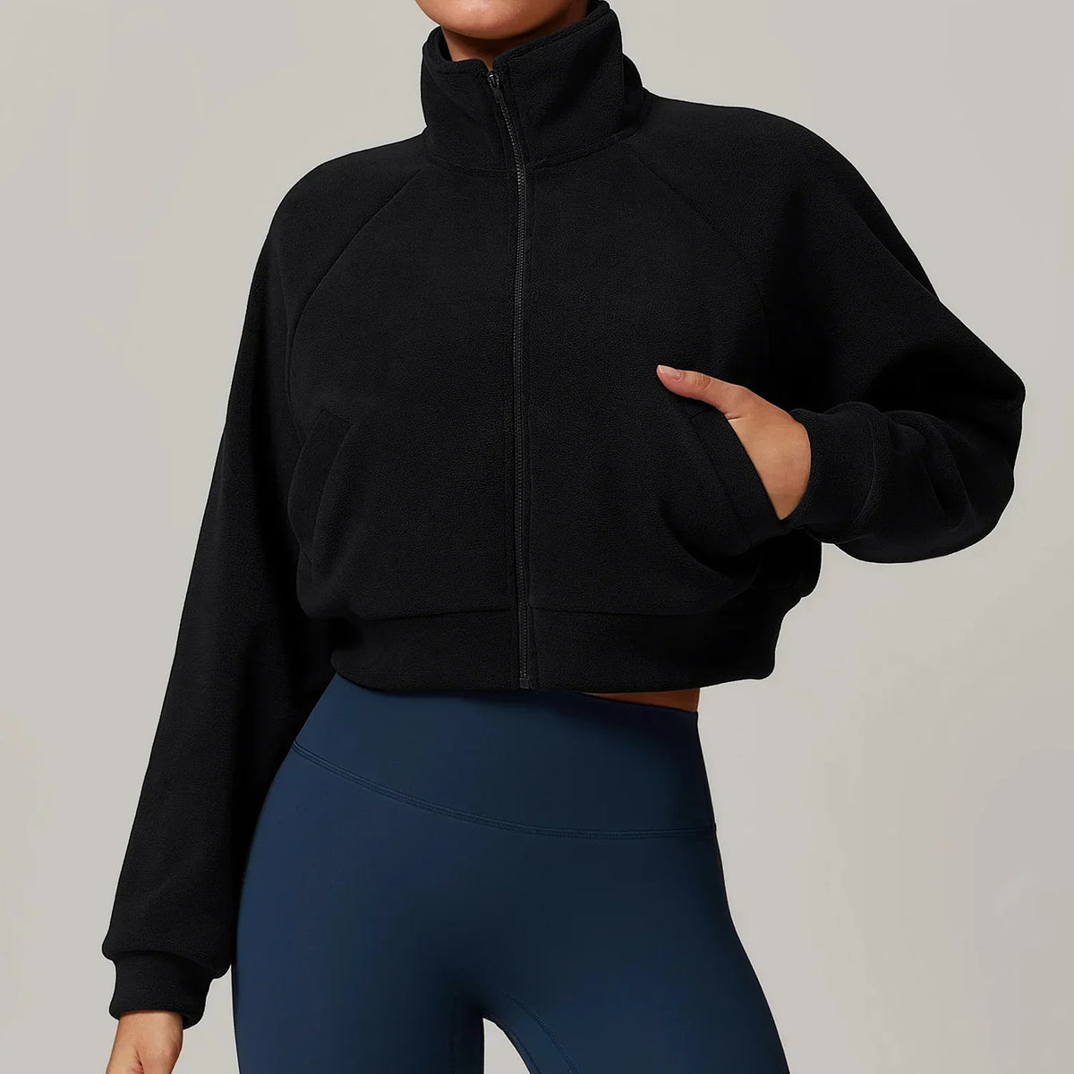 Women's Cropped Fleece Jacket with Stand Collar 5