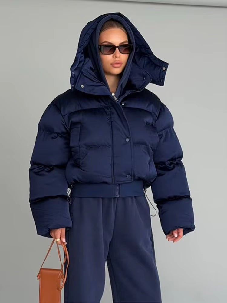Women's Cropped Puffer Jacket with Hood