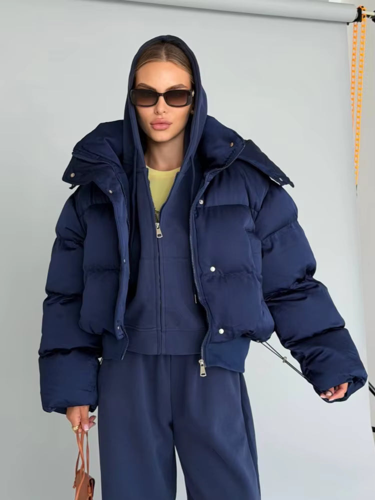 Women's Cropped Puffer Jacket with Hood