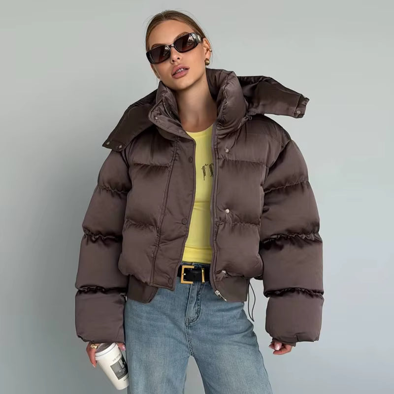 Women's Cropped Puffer Jacket with Hood