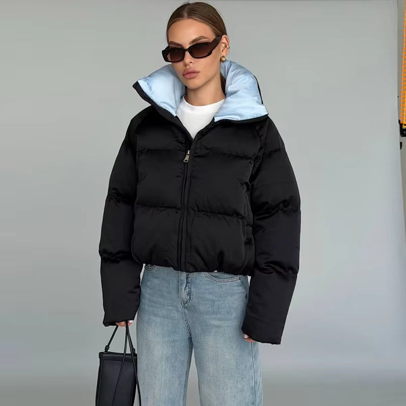 Women's Cropped Puffer Jacket with Hood