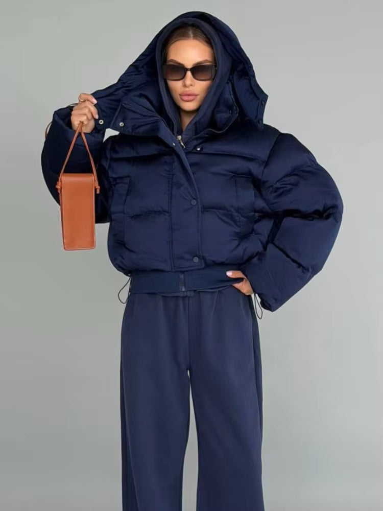 Women's Cropped Puffer Jacket with Hood