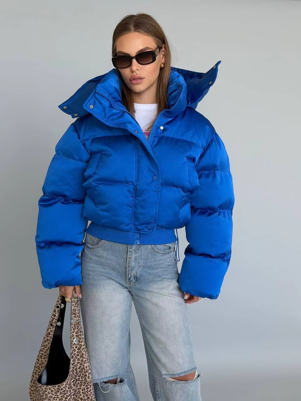 Women's Cropped Puffer Jacket with Hood