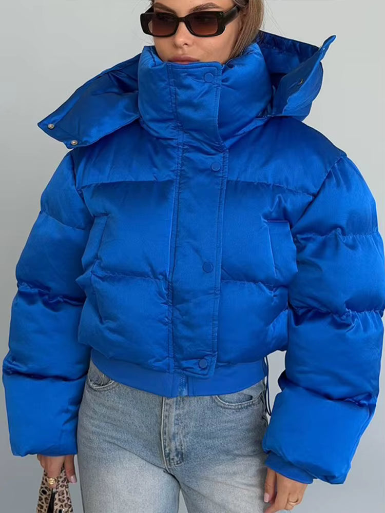 Women's Cropped Puffer Jacket with Hood