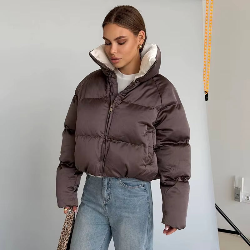 Women's Cropped Puffer Jacket with Hood