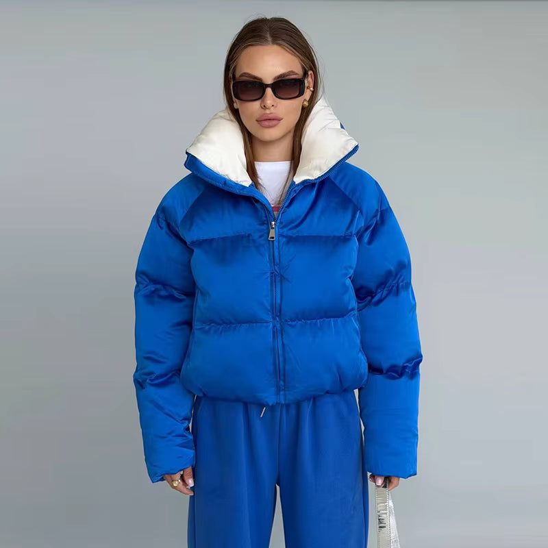 Women's Cropped Puffer Jacket with Hood