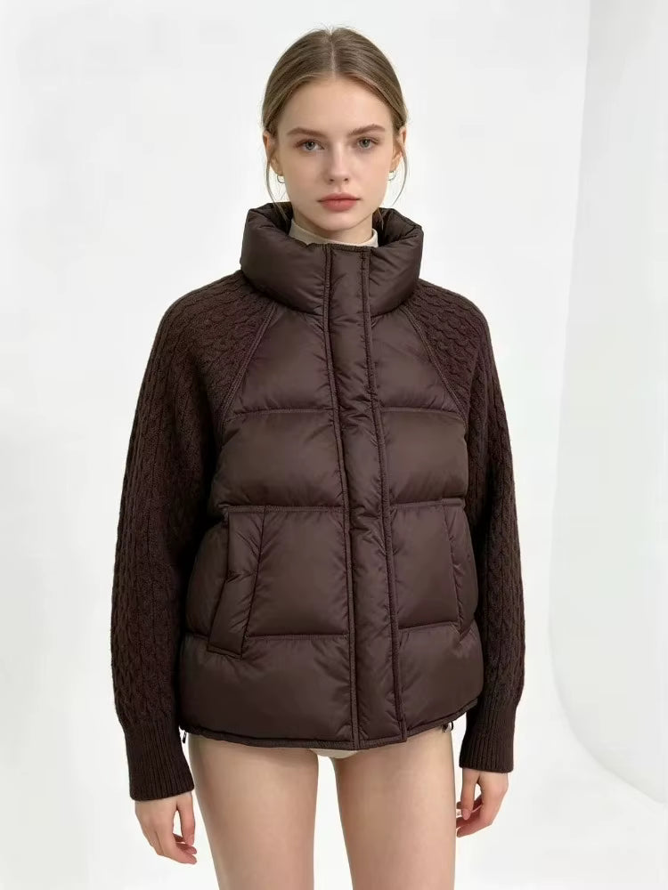 Women's Down Parka Jacket with Cable Knit Sleeves