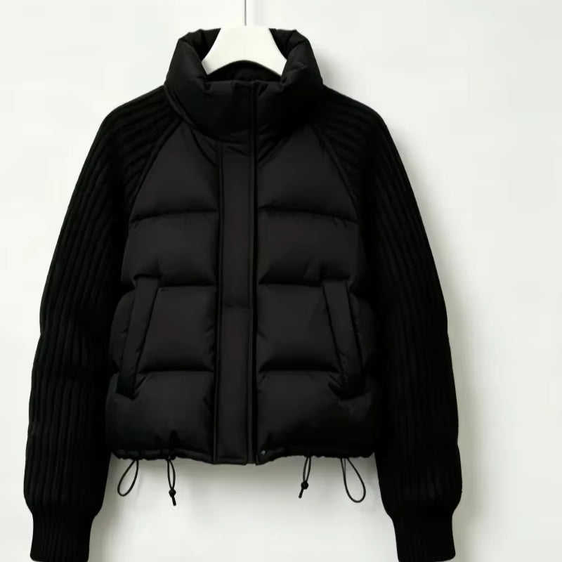 Women's Down Parka Jacket with Cable Knit Sleeves