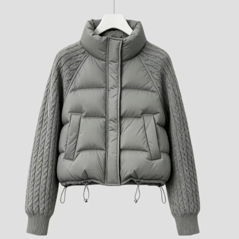 Women's Down Parka Jacket with Cable Knit Sleeves