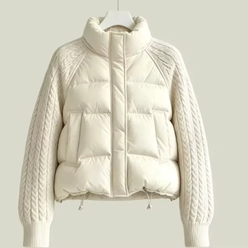 Women's Down Parka Jacket with Cable Knit Sleeves