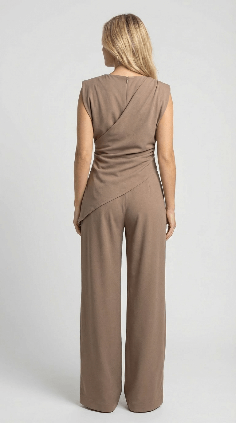 Women's Draped Two-Piece Set with Wide-Leg Trousers