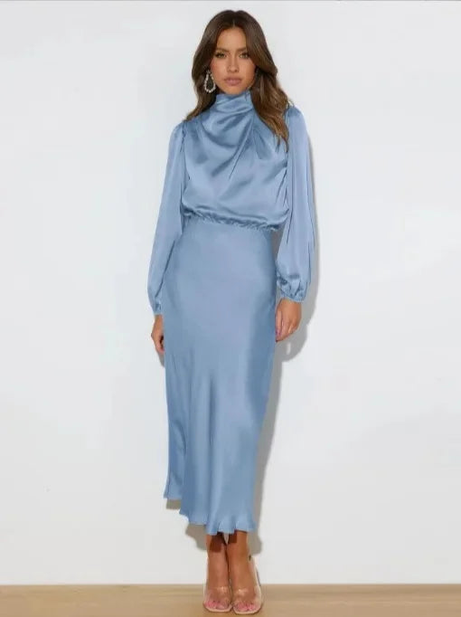 Women's Elegant Satin Long Sleeve Dress