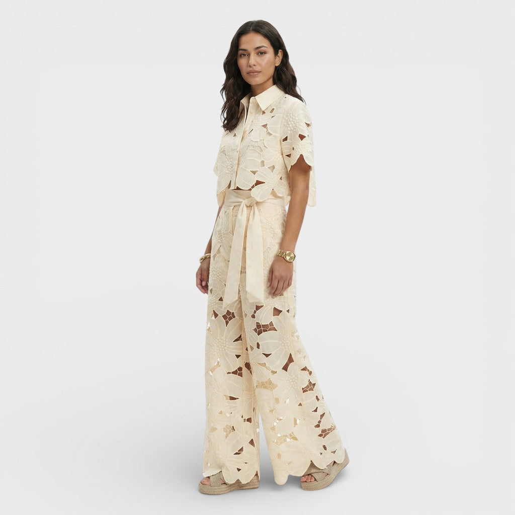 Women's Elegant Shirt and Wide-Leg Pants Outfit Set