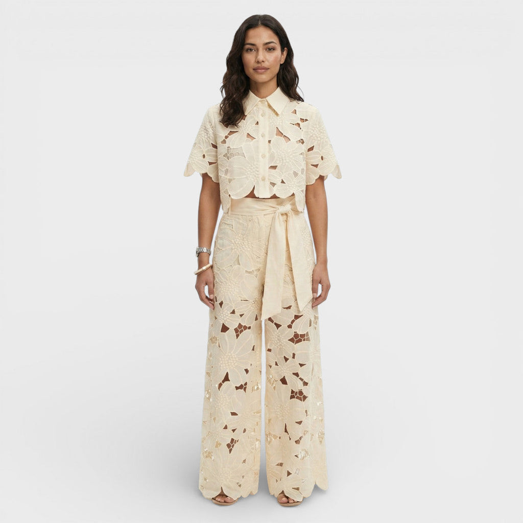 Women's Elegant Shirt and Wide-Leg Pants Outfit Set