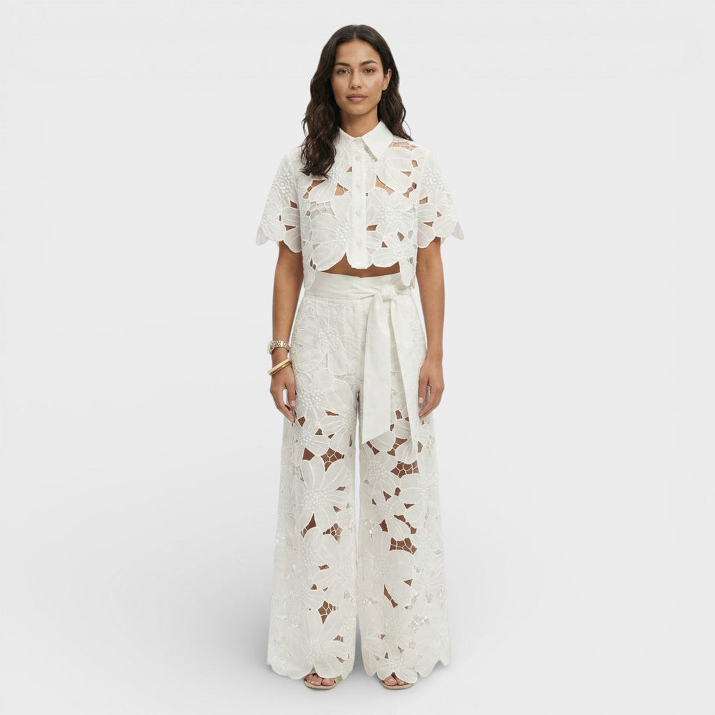 Women's Elegant Shirt and Wide-Leg Pants Outfit Set