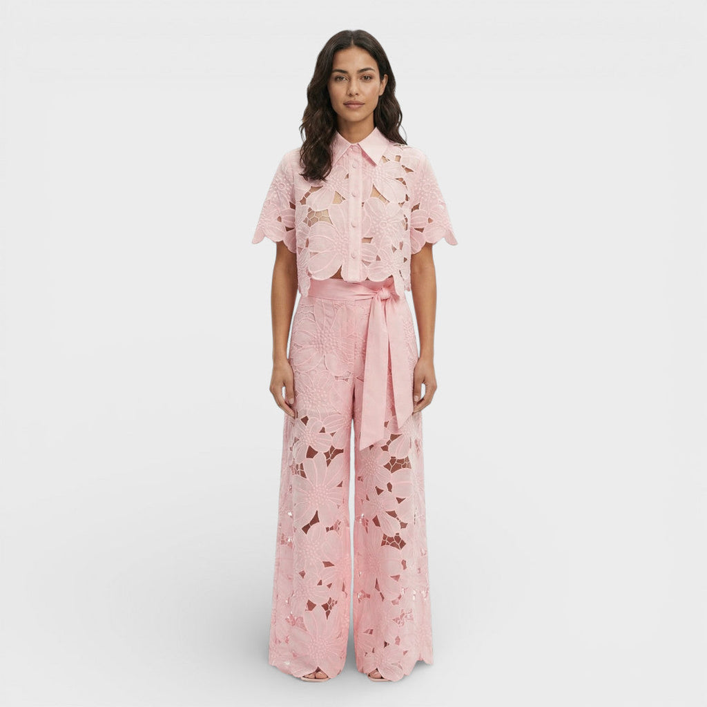 Women's Elegant Shirt and Wide-Leg Pants Outfit Set