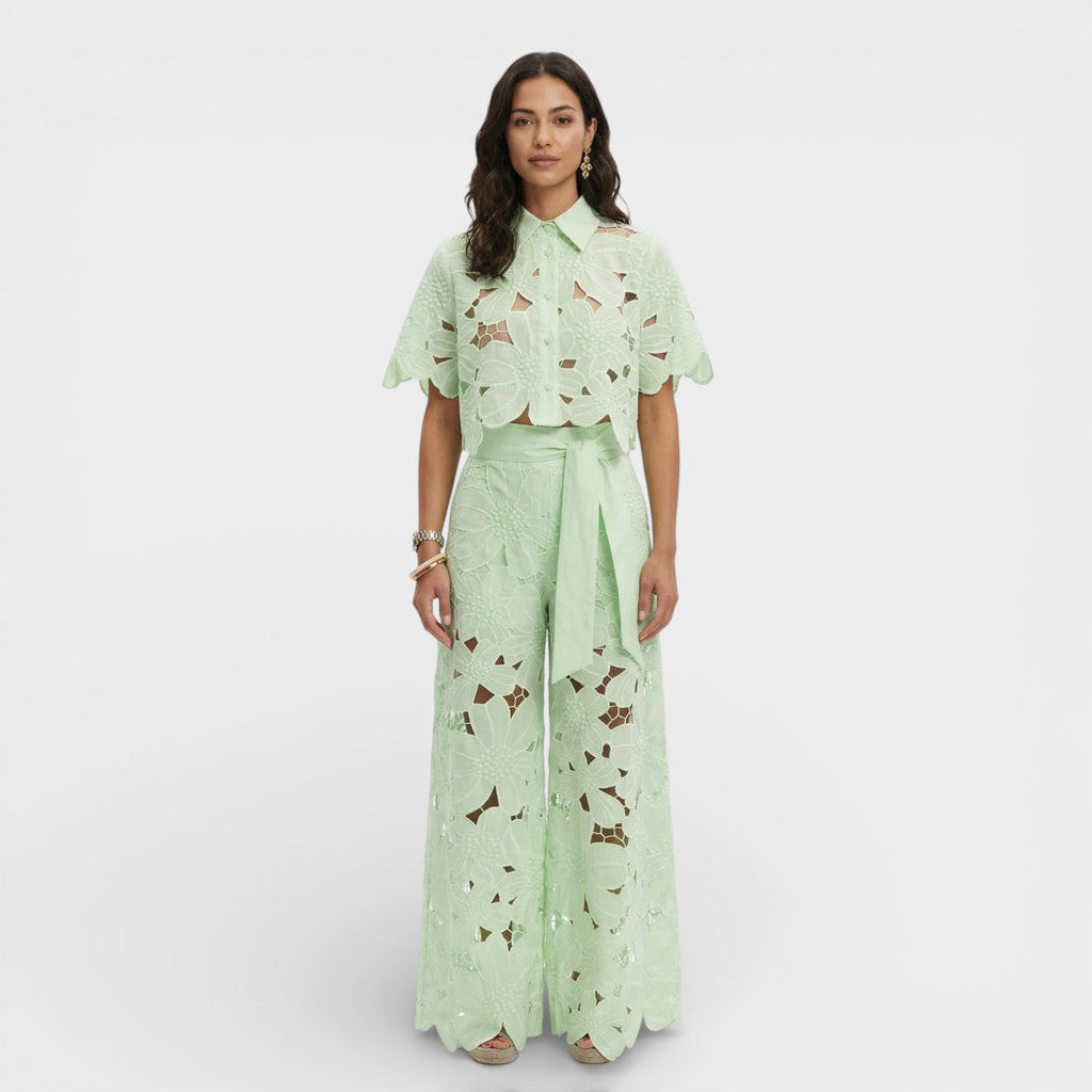 Women's Elegant Shirt and Wide-Leg Pants Outfit Set