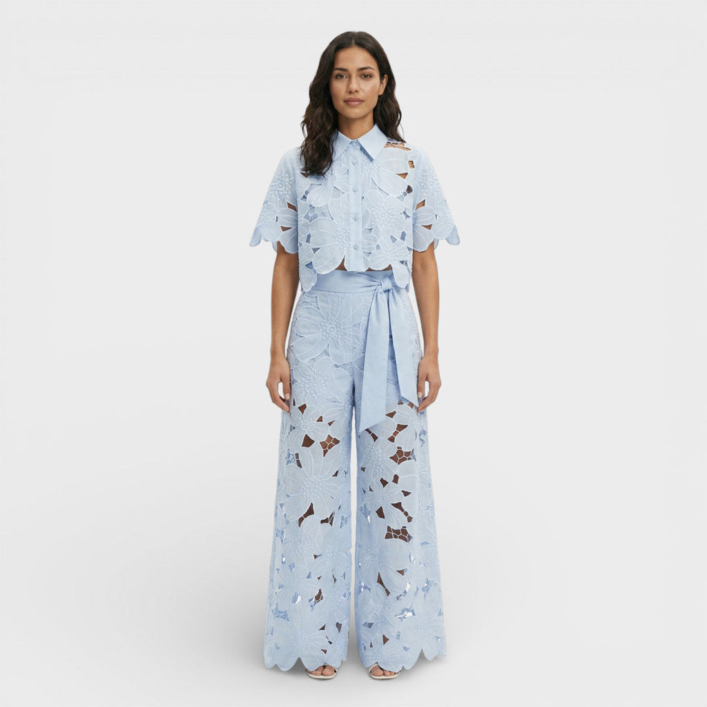 Women's Elegant Shirt and Wide-Leg Pants Outfit Set