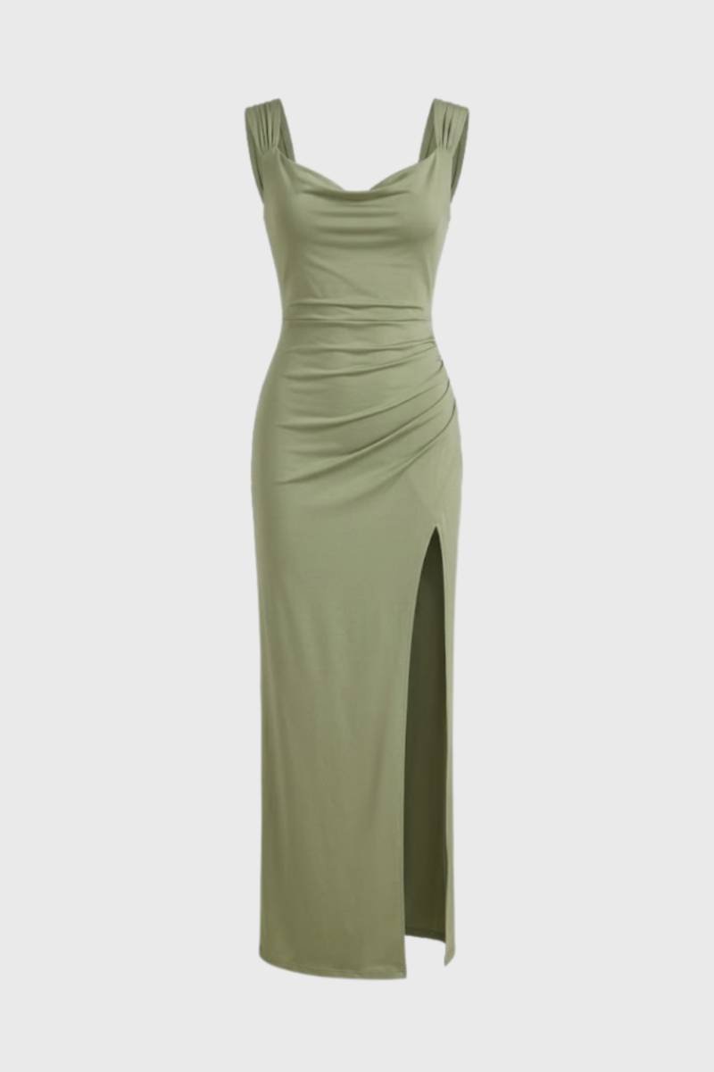 Women's Elegant V-Neck Maxi Dress with Split