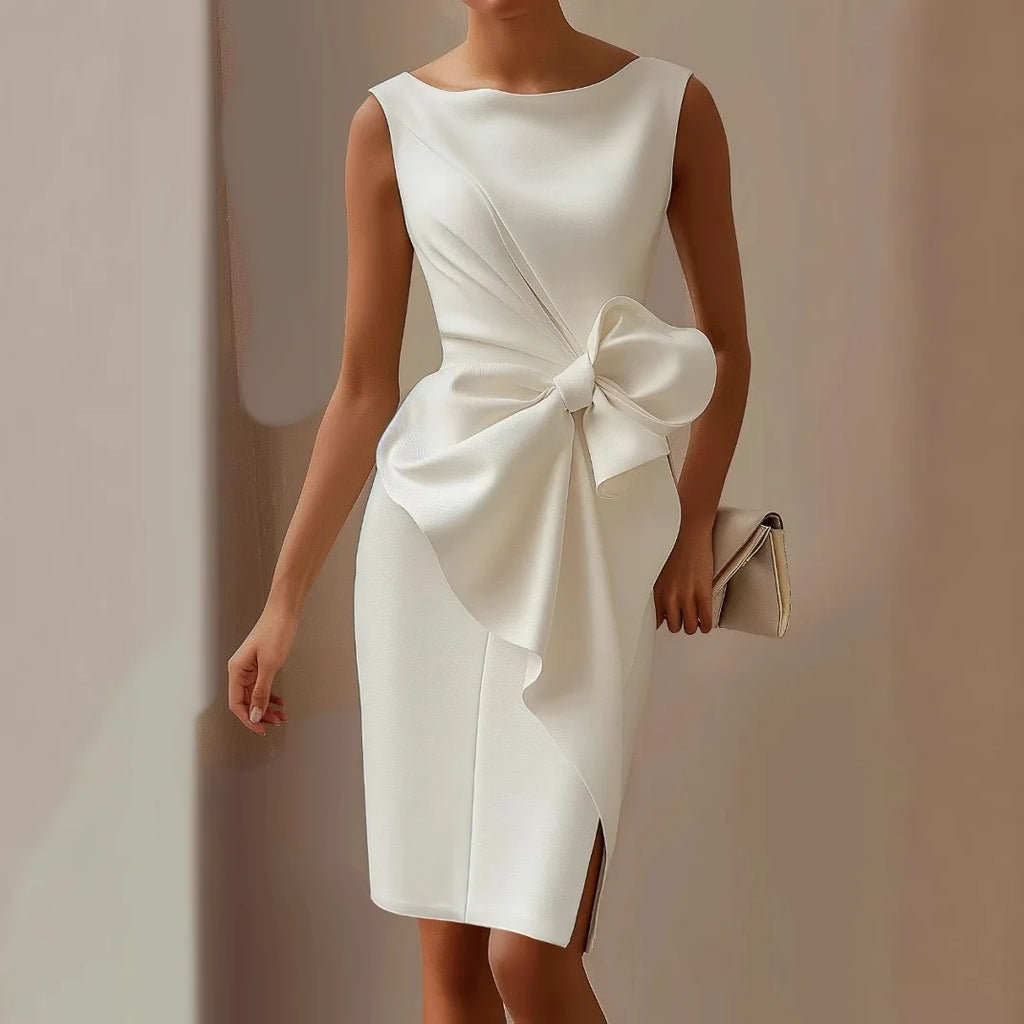 Women's Elegant Sleeveless Dress with Bow Detail