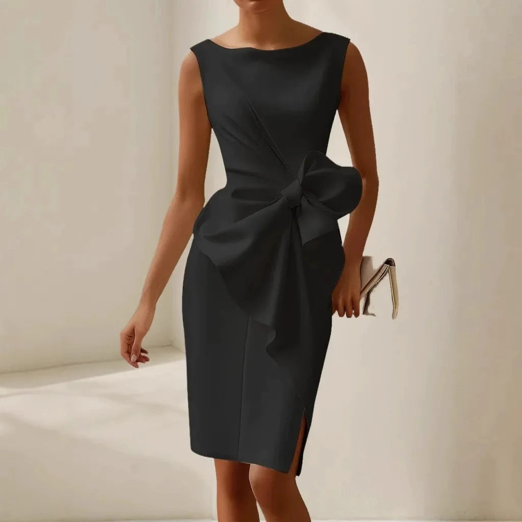 Women's Elegant Sleeveless Dress with Bow Detail