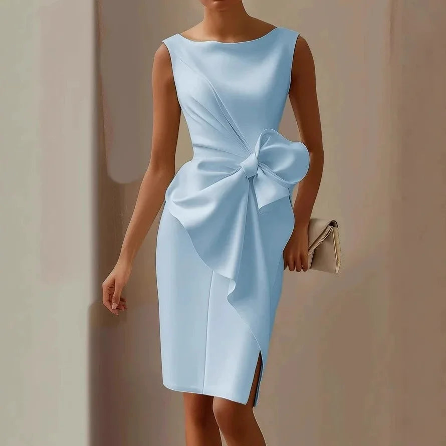 Women's Elegant Sleeveless Dress with Bow Detail