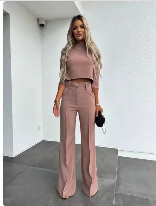 Women's Elegant Wide Leg Trouser Suit Set