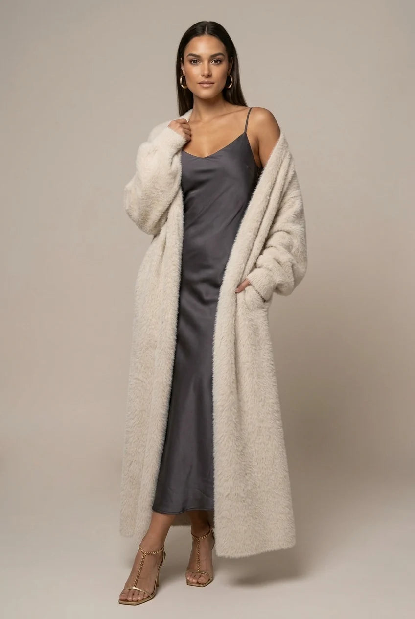 Women's Faux Fur Maxi Cardigan