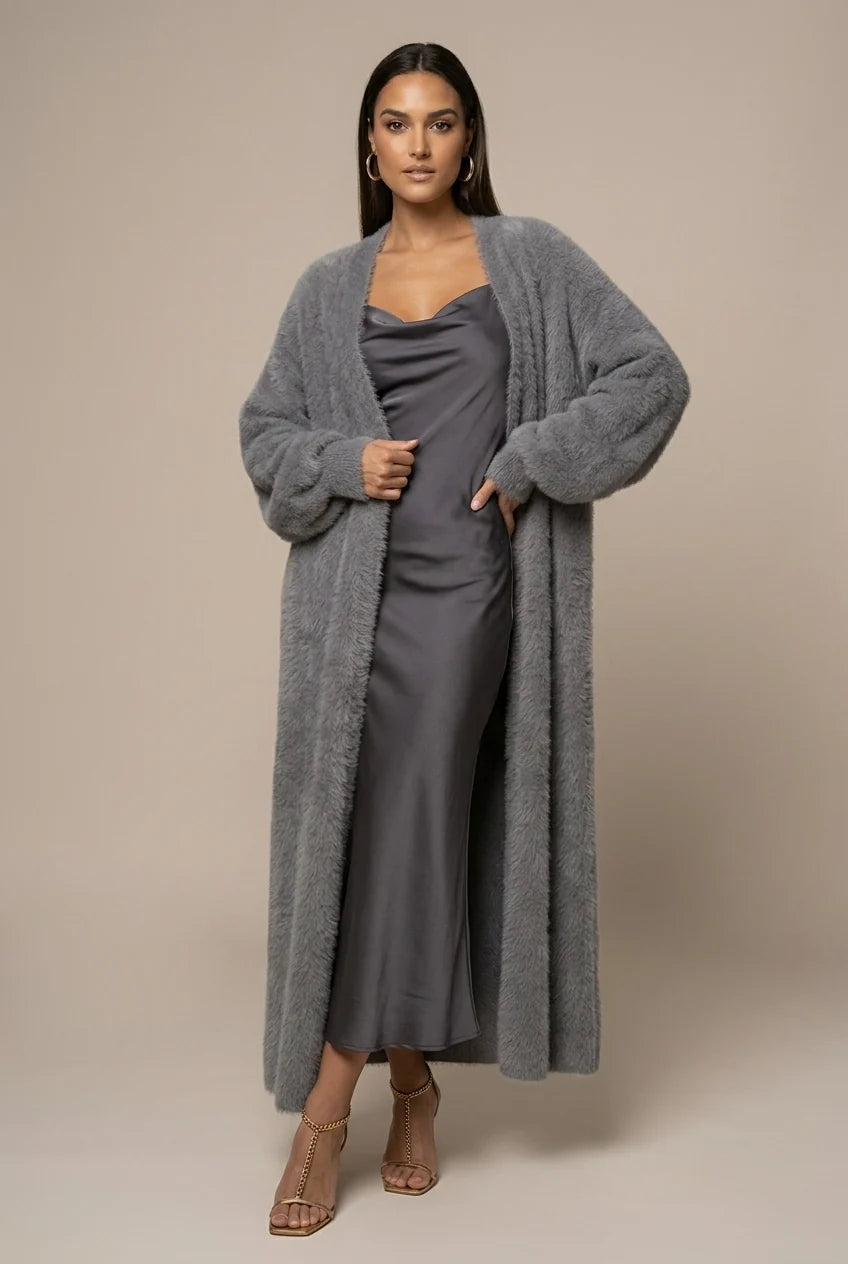 Women's Faux Fur Maxi Cardigan